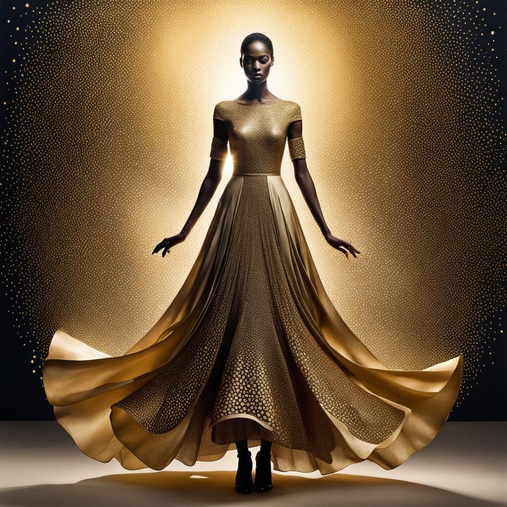 Woman in Flowing Dress Mixed Media Art