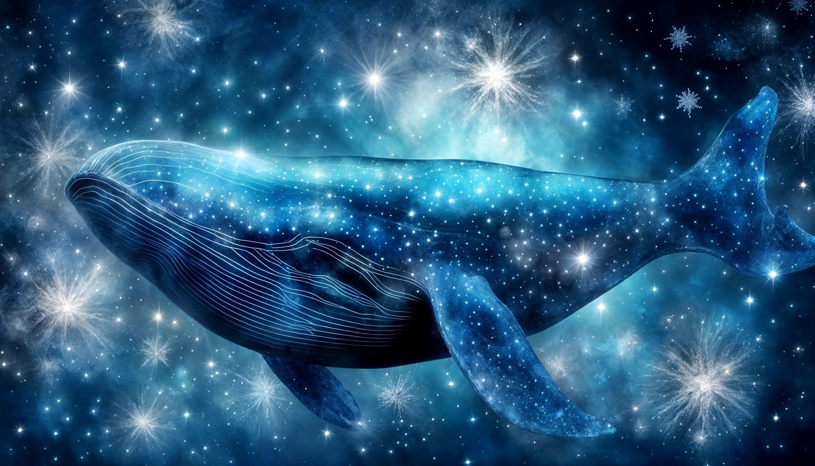 Frosted Glass Whale in a Cosmic Coral Reef