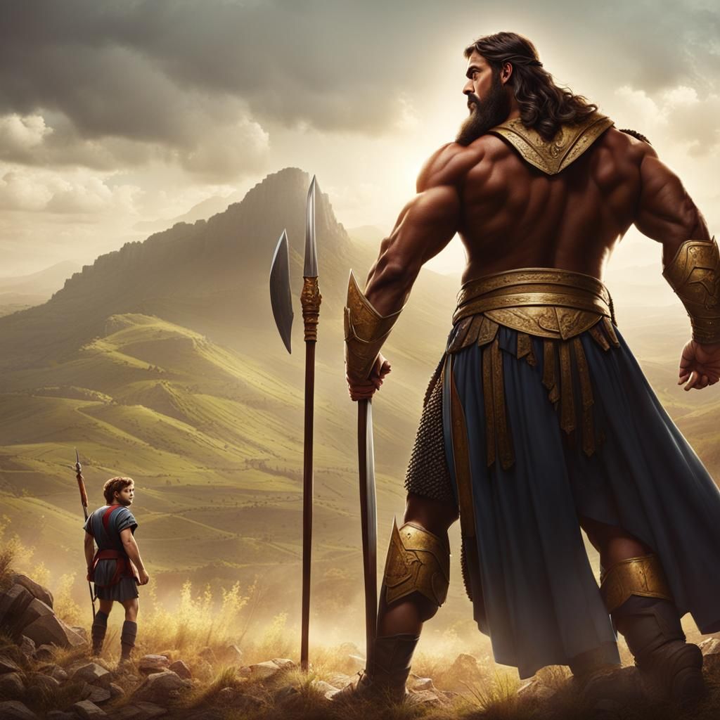 Biblically Accurate Goliath and David Illustration