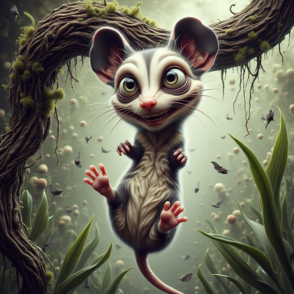 Watercolor Painting of a Baby Opossum