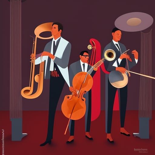 Jazz Musicians in Dimly Lit Club, Vector Art