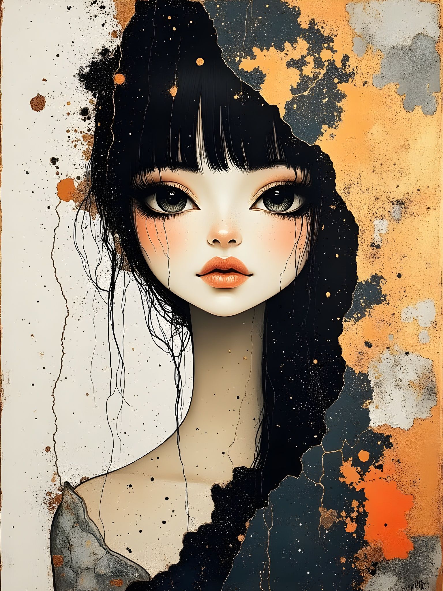 Fashion Woman in Mixed Media Art