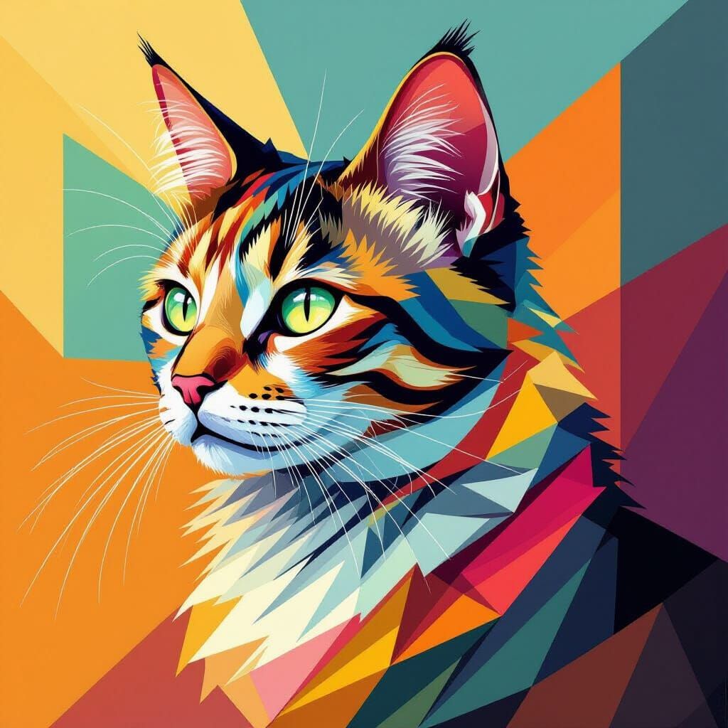 Geometric Cat in Art Deco Fauvist Style