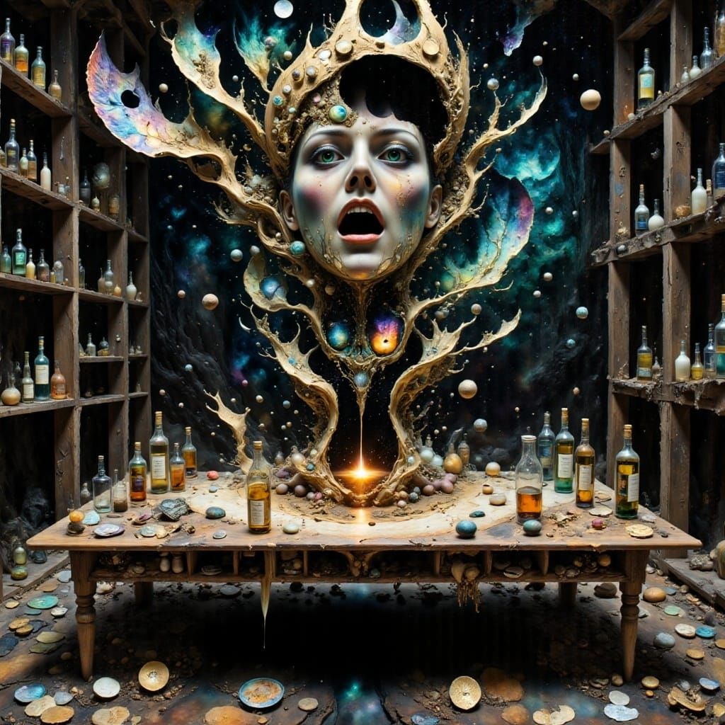 Surreal Warped Face Above Card Table