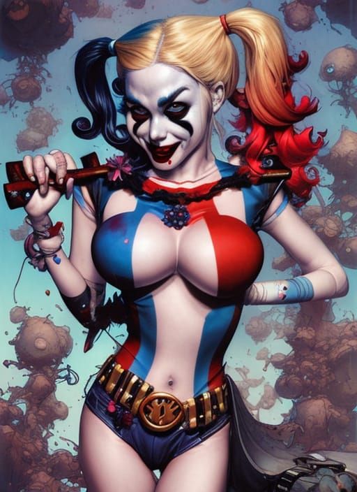 Hyperrealistic Harley Quinn Portrait in Complementary Colors