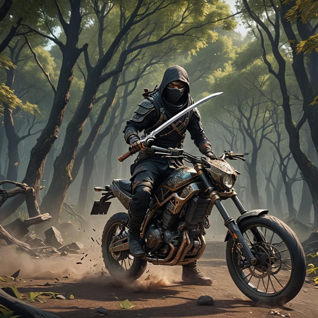 Ninja Killer on Bike: Detailed Matte Painting