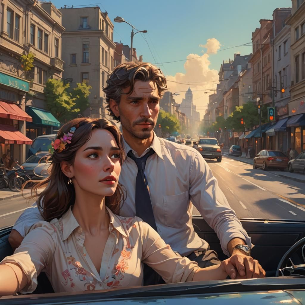 Man Watching Woman: Colorful Cartoon Storybook Illustration