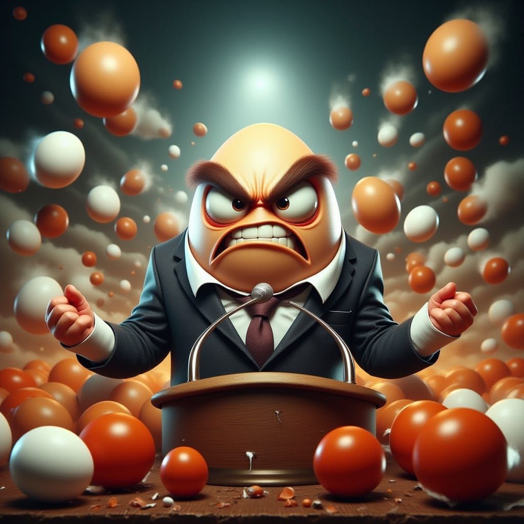 NOT POLITICAL. An anthropomorphic Angry Egg politician in a ...
