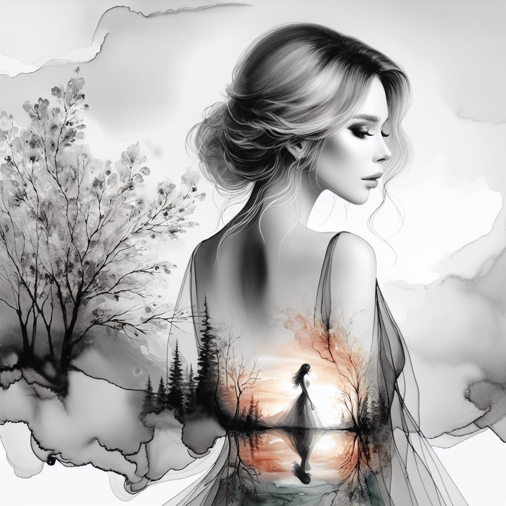 Ethereal Portrait in Alcohol Ink Style