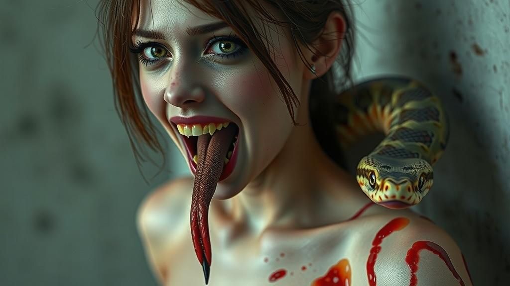 Mesmerizing Snake-Woman in Hyperrealistic Detail