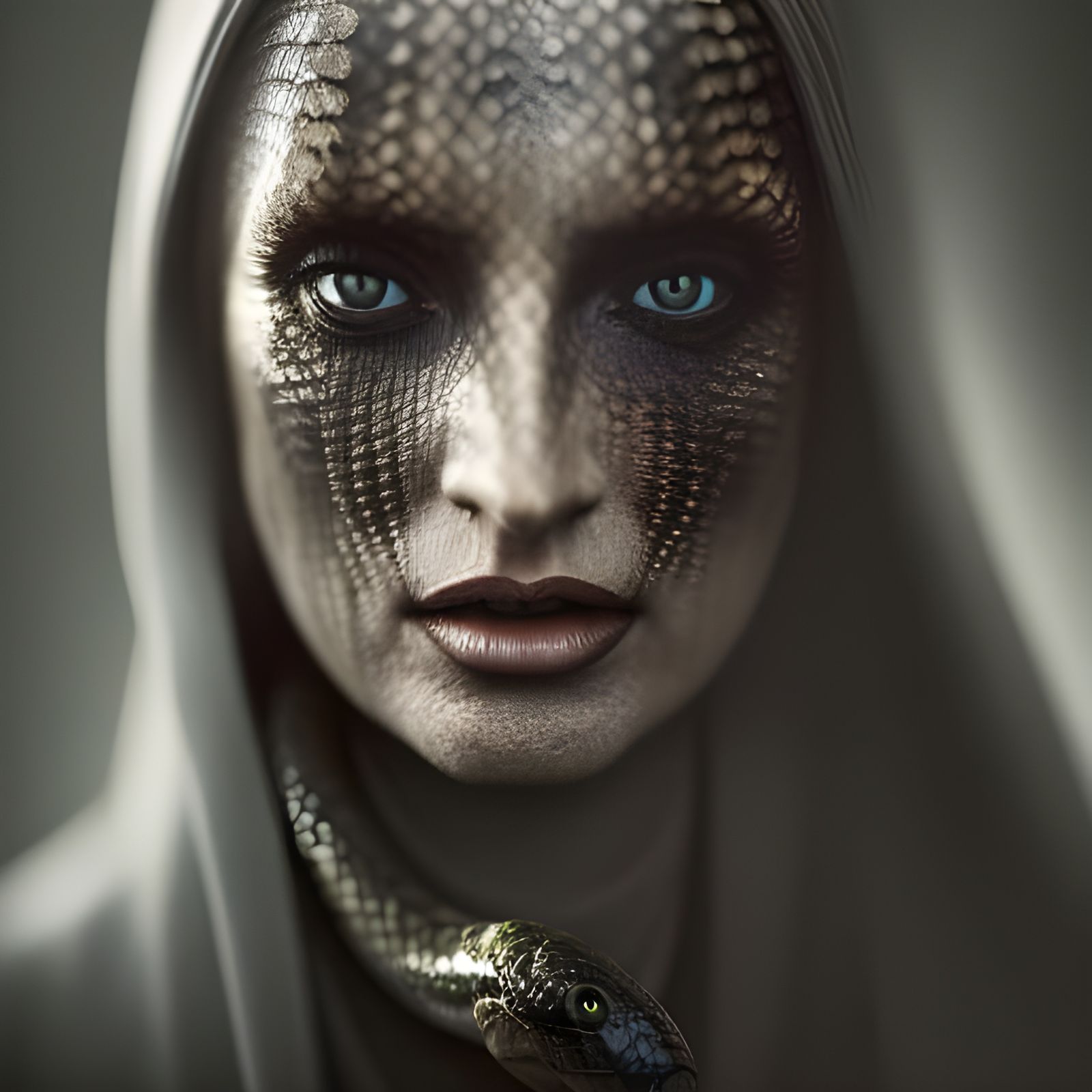 Scary Mutant Snake Woman Portrait in Horror Style