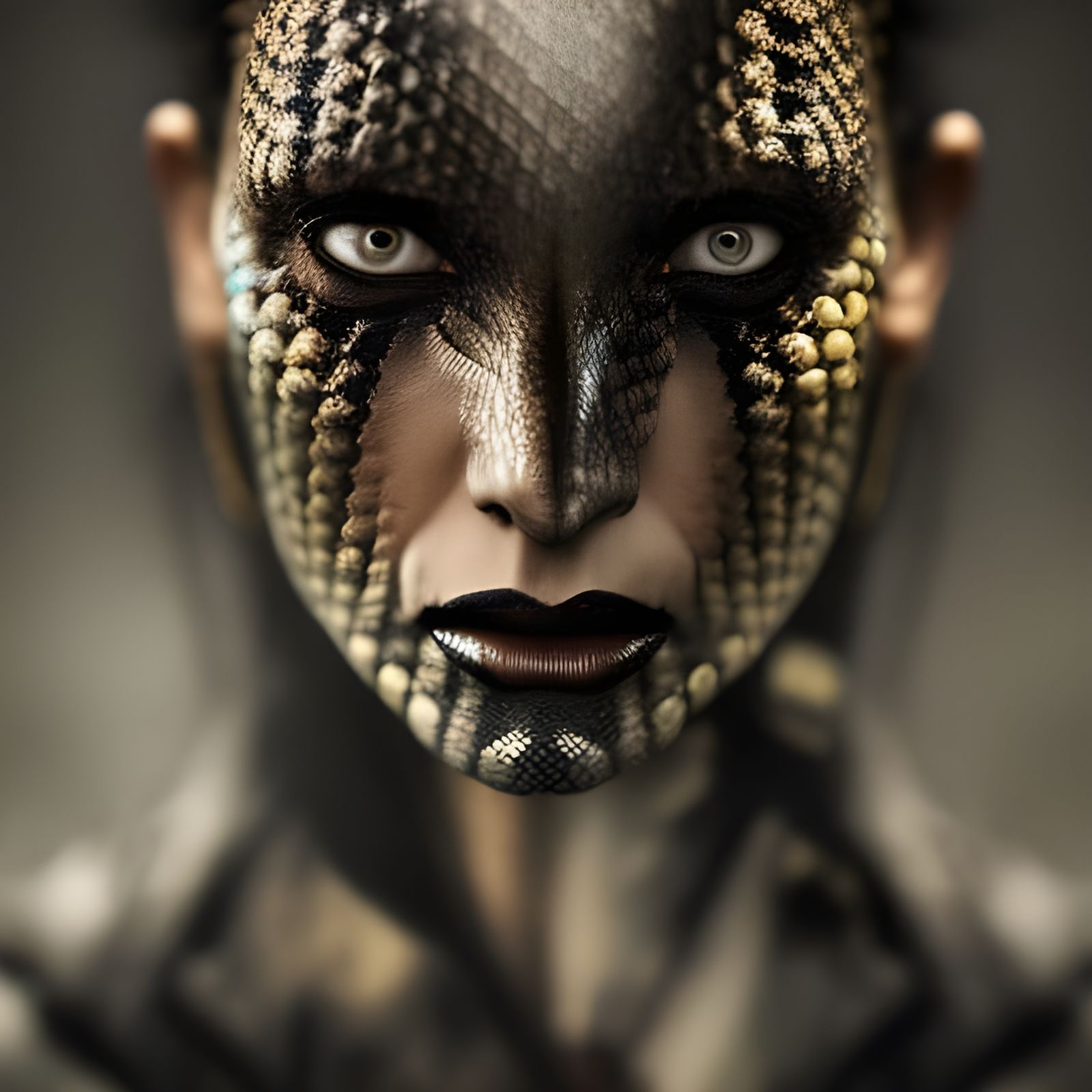 Scary Mutant Snake Woman in Horror Art Style