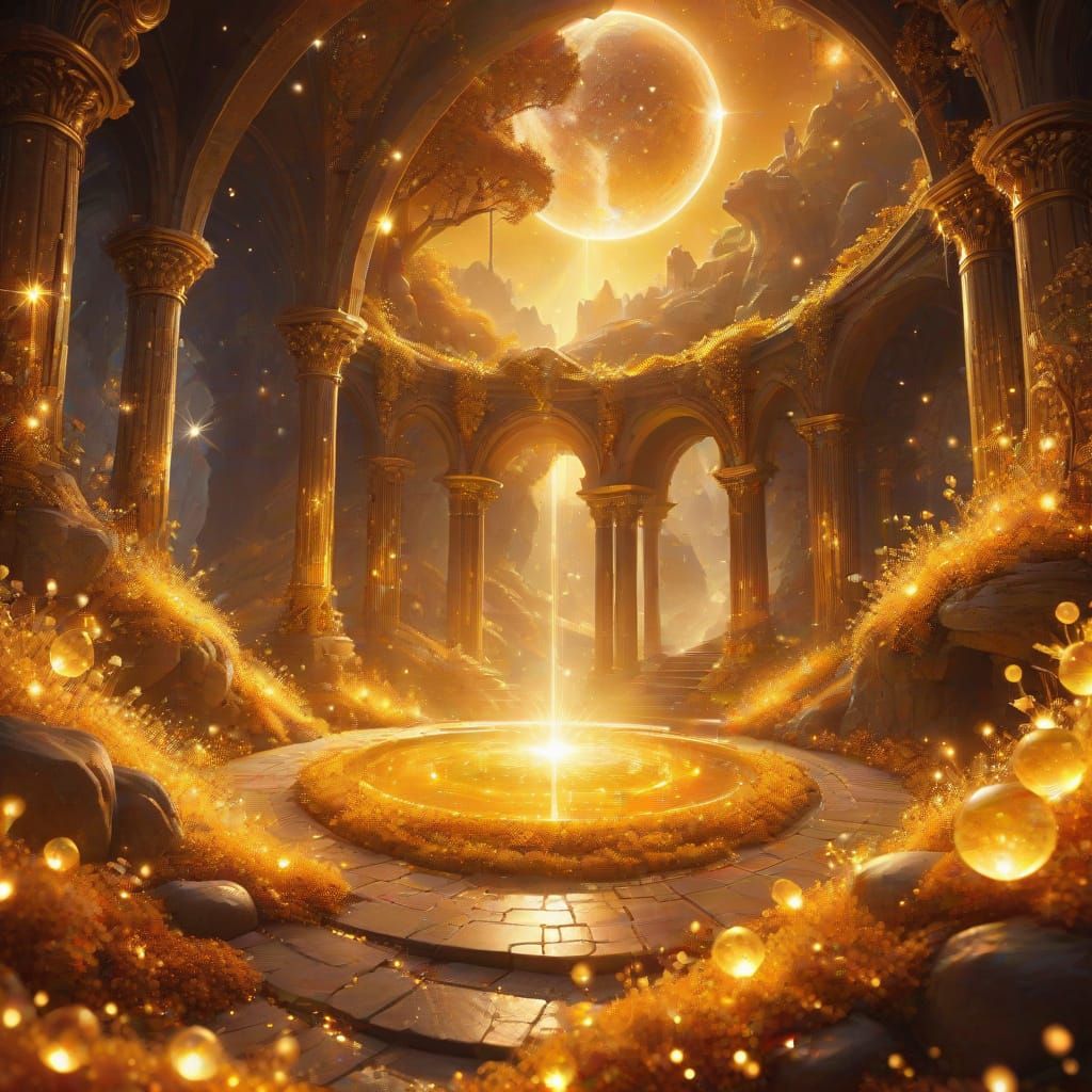 Glowing Golden Amber Magical Realm in Astral Atmosphere