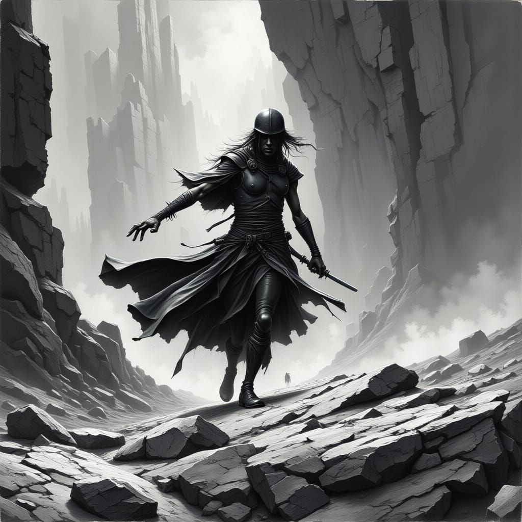 Latina Warrioress Carrying Heavy Burden in Grayscale