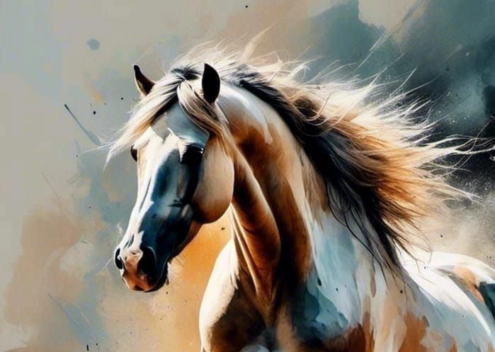 Wild Horse Rearing Up in Matte Painting Style