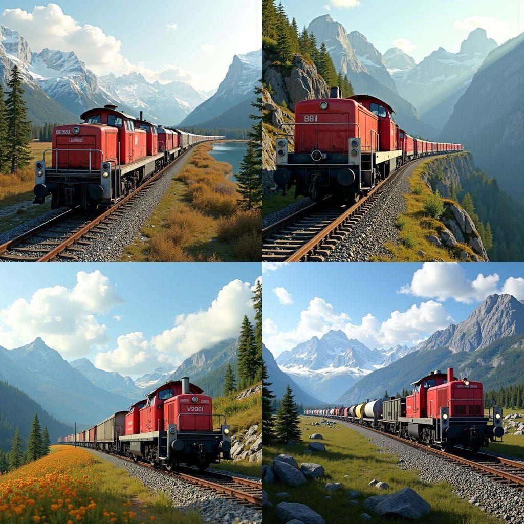 Powerful Red DB Class V90 Locomotive Conquers Majestic Mount...