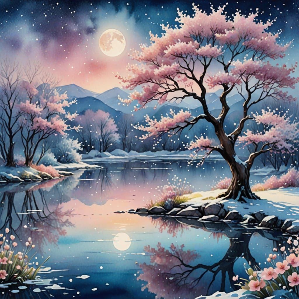 Elegant Enchanted Cherry Tree in Frosty Bloom