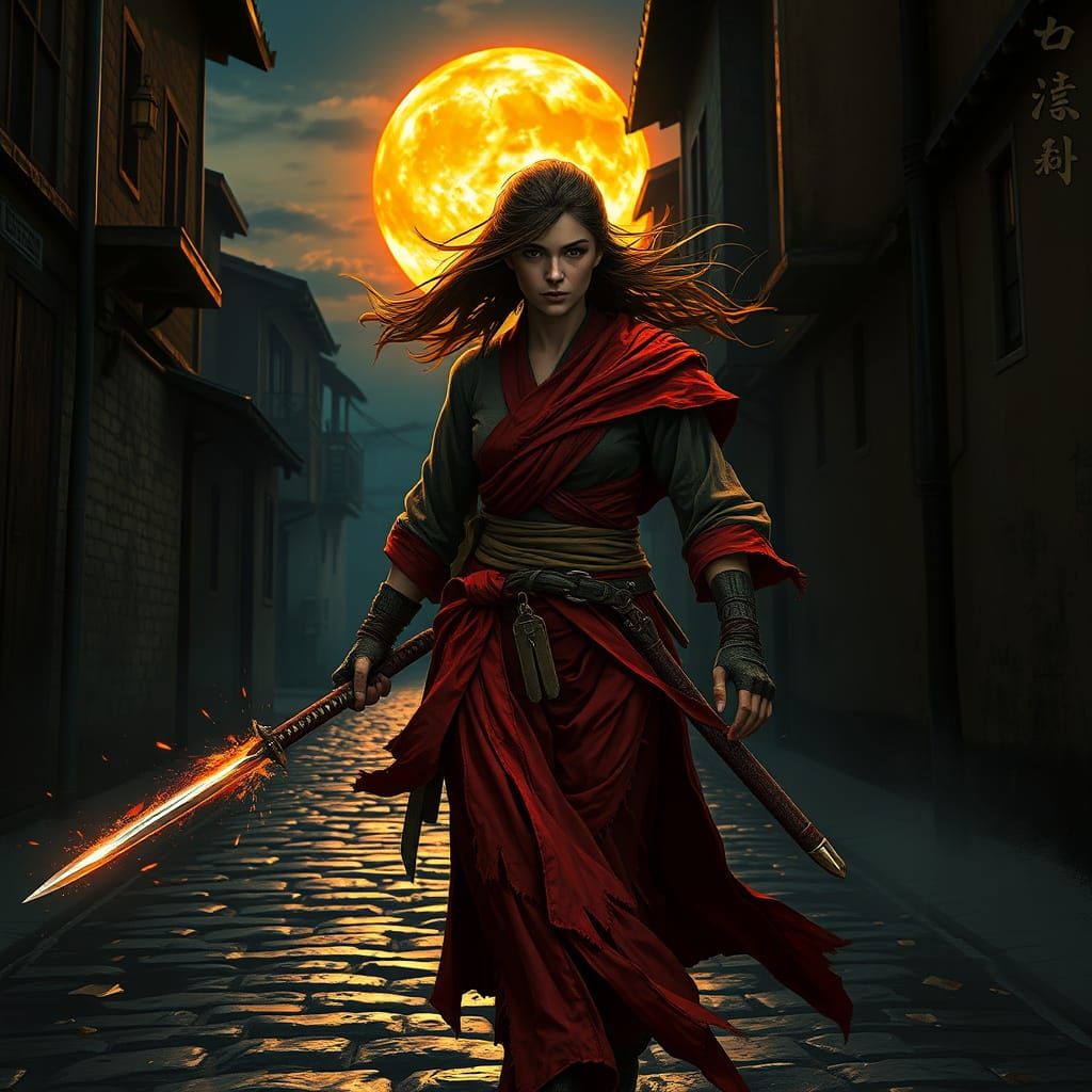 Warrior Drags Katana in Chiaroscuro Digital Painting