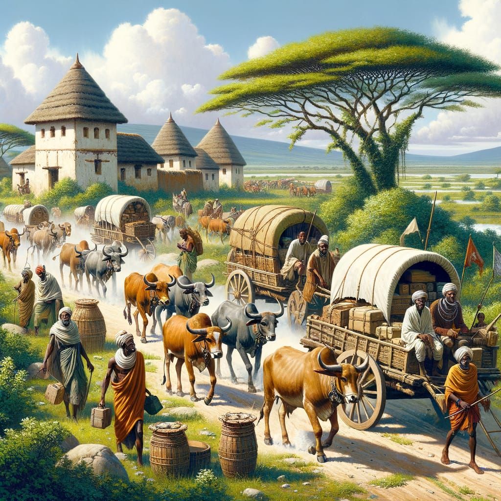 African Bantu Caravan in Medieval Setting