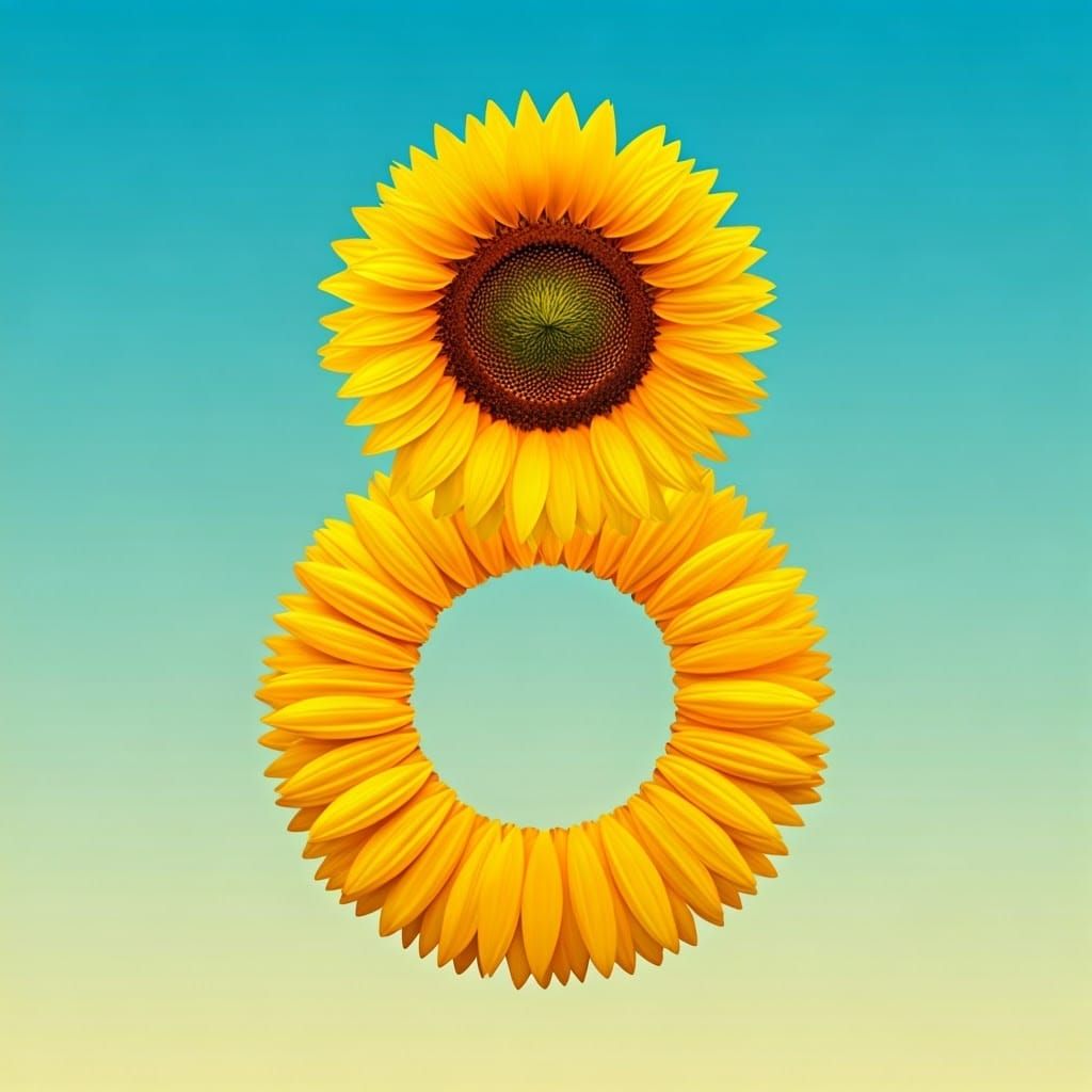 Vibrant Yellow Sunflower in Geometric Number Eight Shape