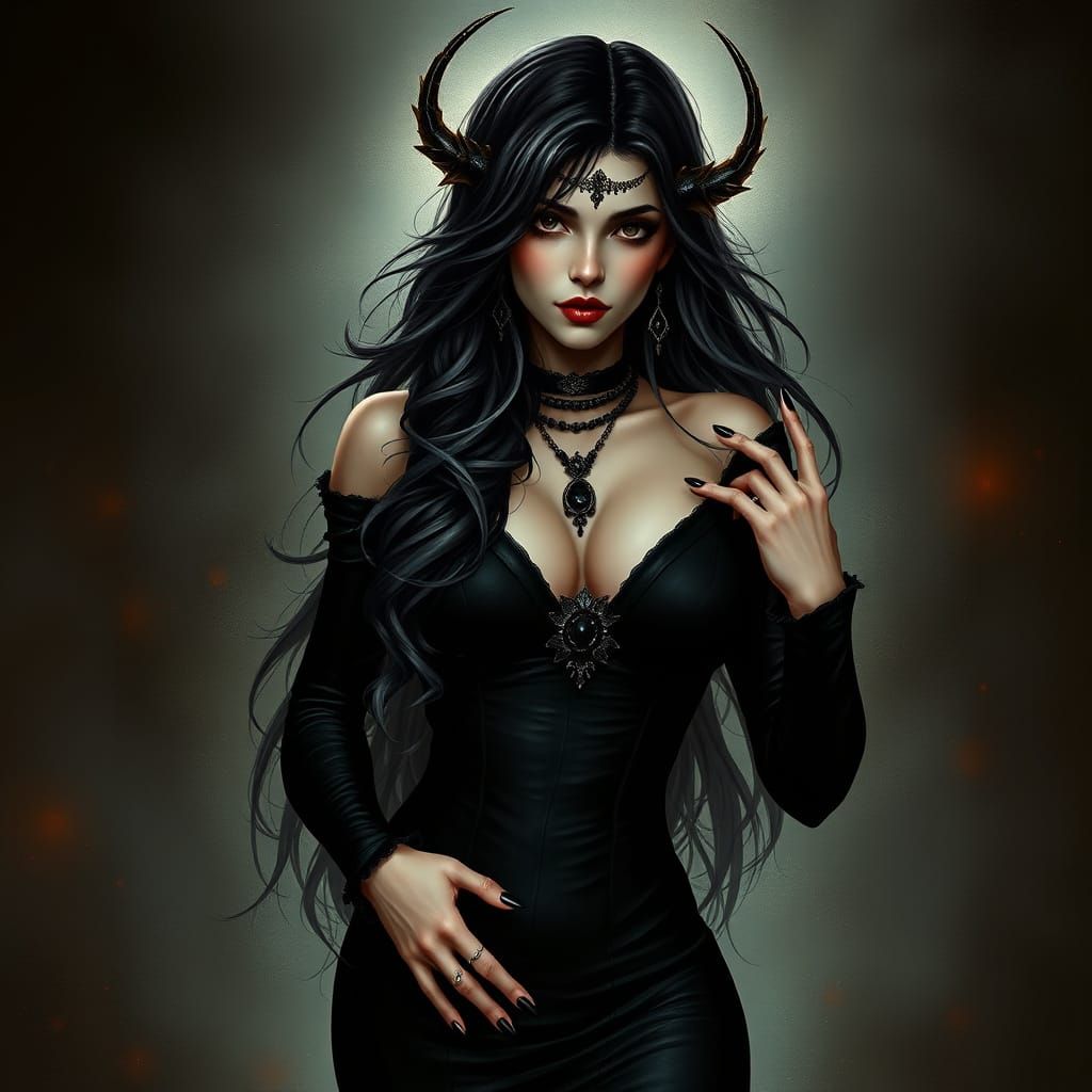 Dark Goddess with Shimmering Fantasy Background