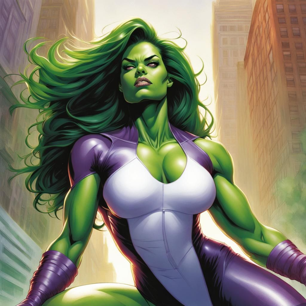 She-Hulk Reclining: Comic Book Art Portrait
