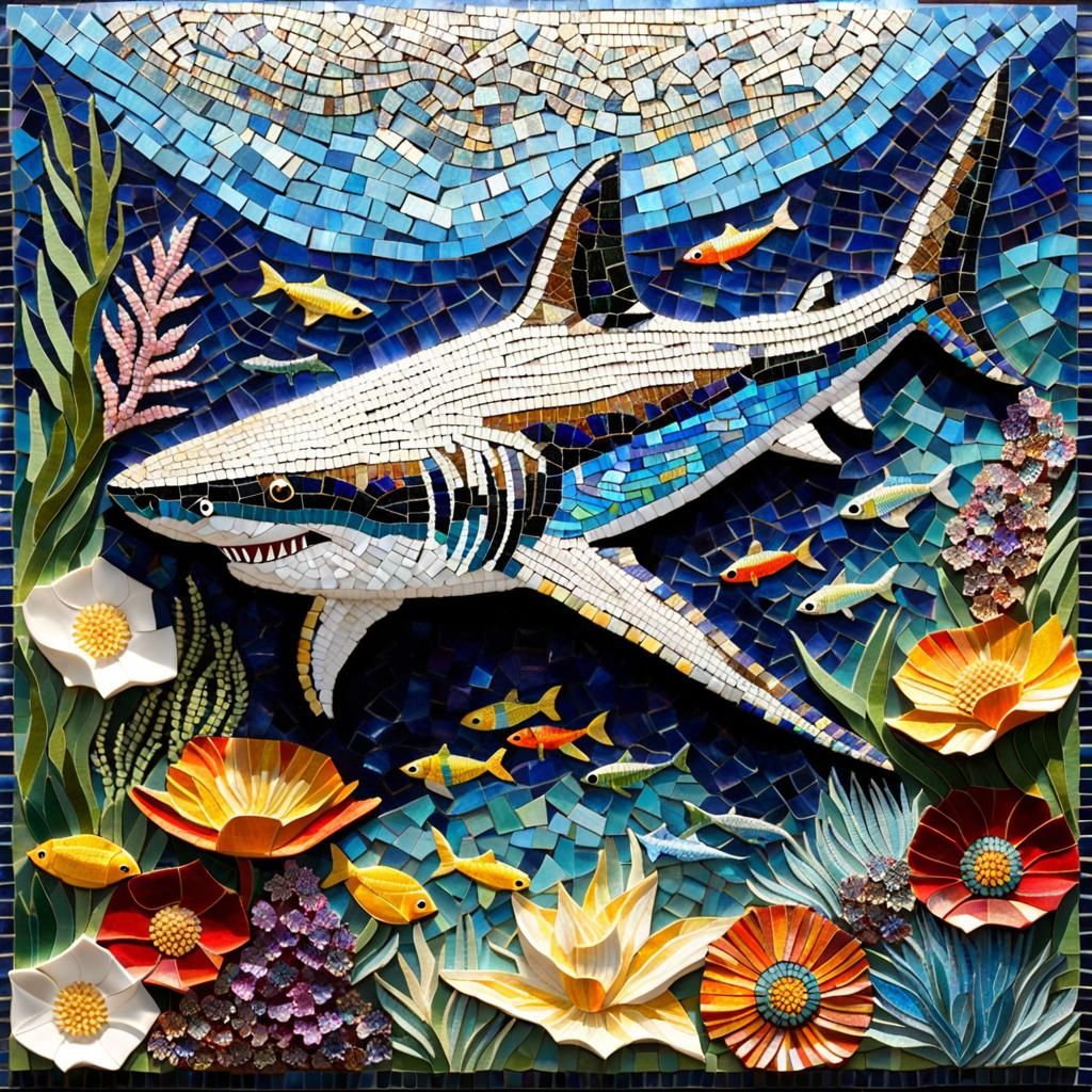 Iridescent Mosaic Shark Underwater Scene