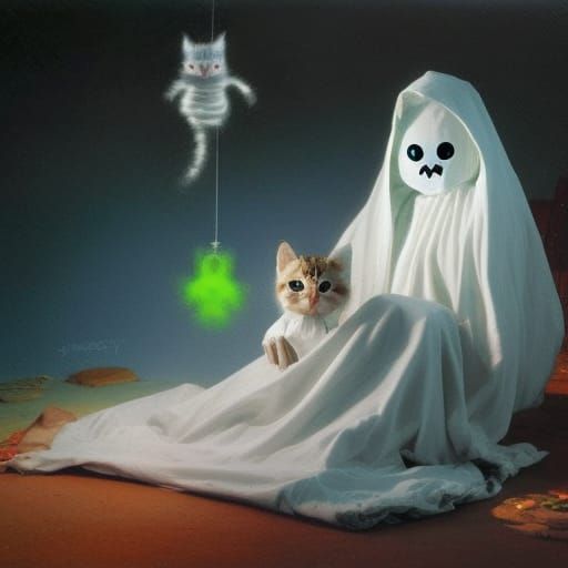 Radioluminescent Kitten in Bedsheet Ghost Costume