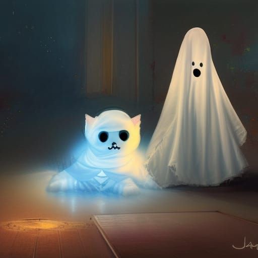 Radioluminescent Kitten in Bedsheet Ghost Costume