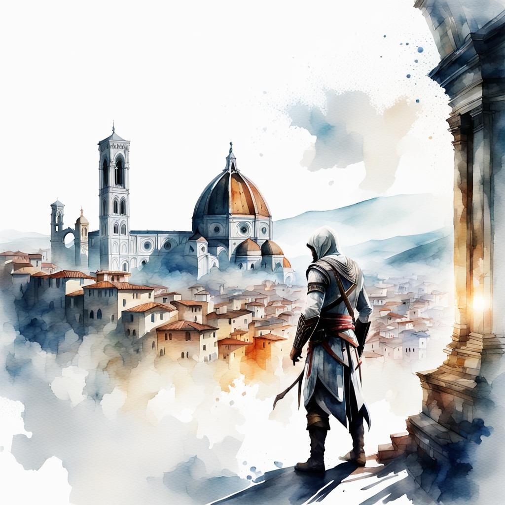 Assassin's Creed Double Exposure Watercolor of Florence