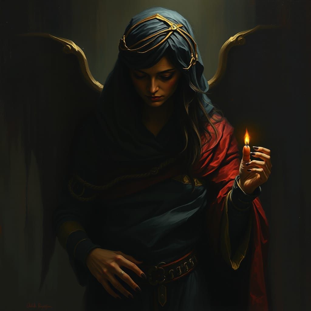 Mysterious Allegory in Dark Oil Painting Style