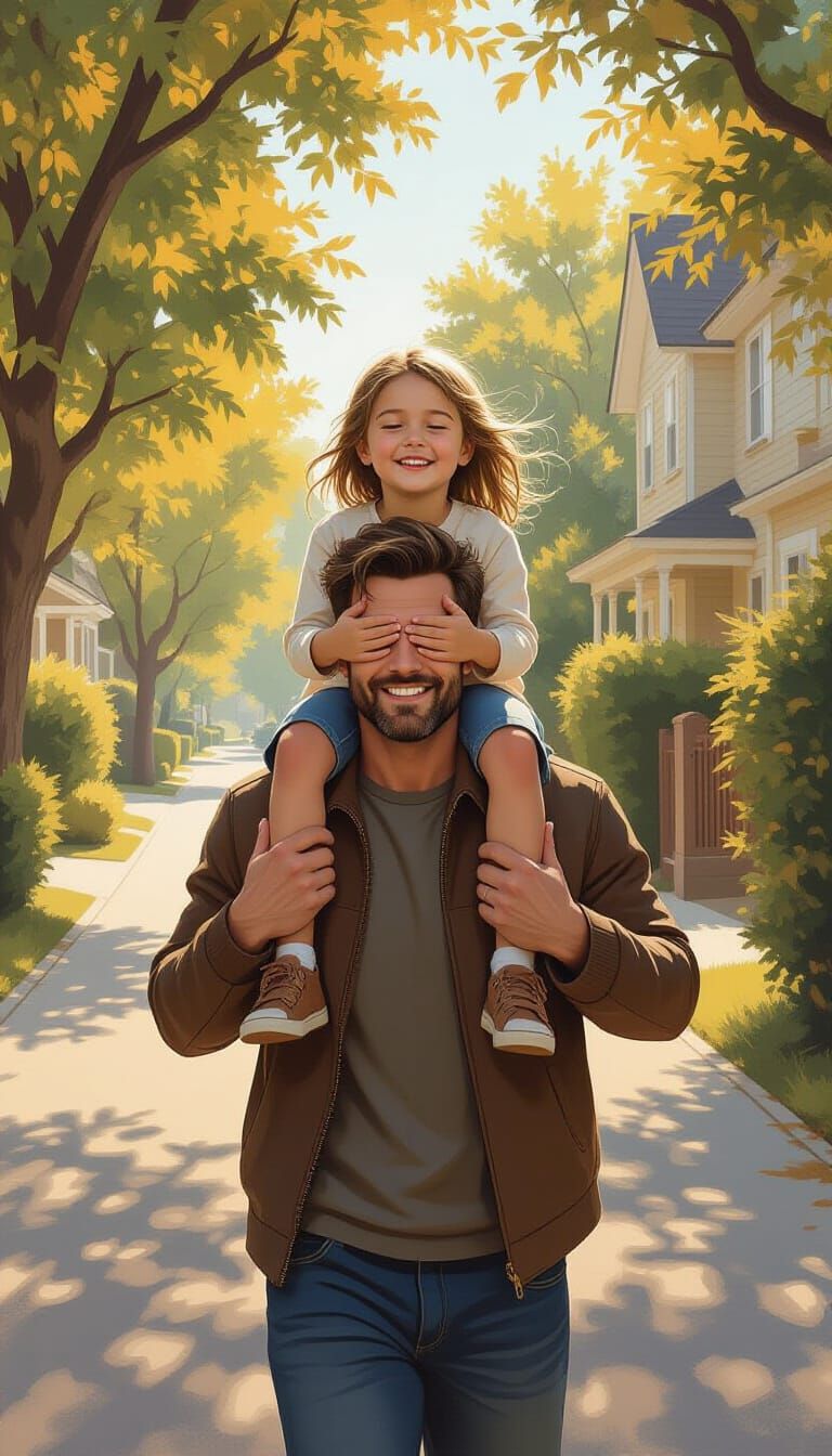 Father and Daughter on a Joyful Walk, Matte Painting