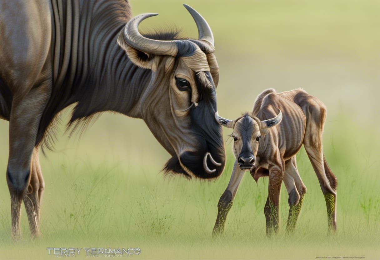 Wildebeest Mother and Calf