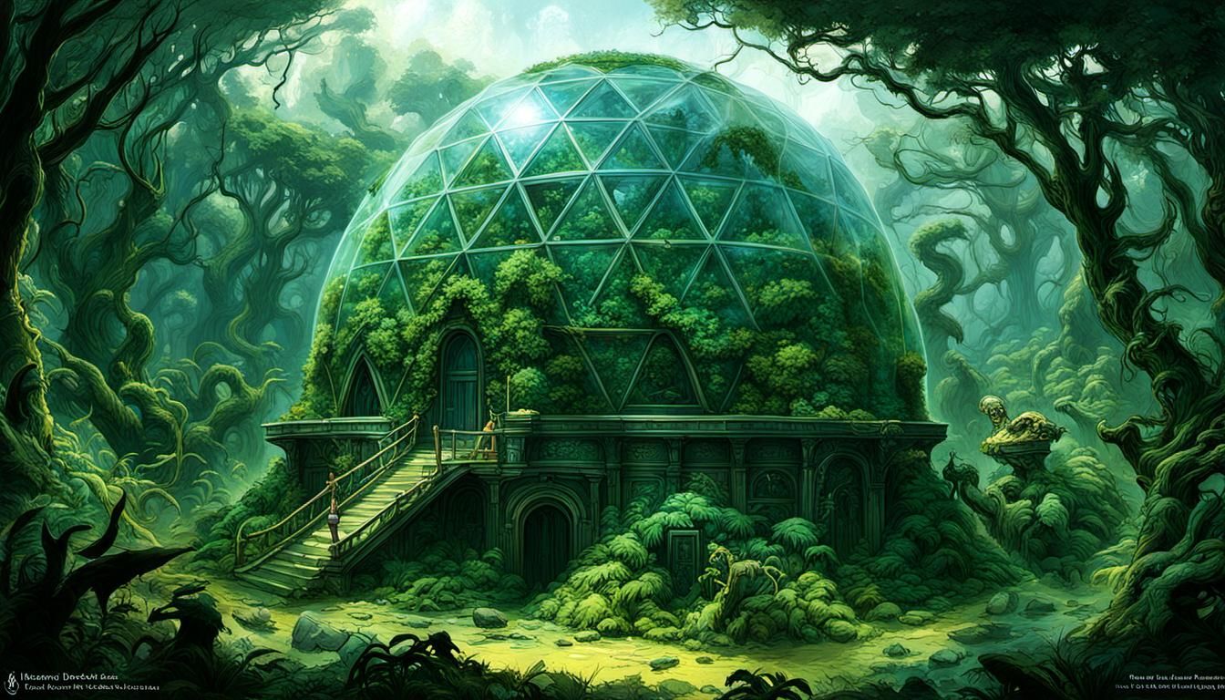 Dystopian Biodome: Vegetation Amidst Desolation