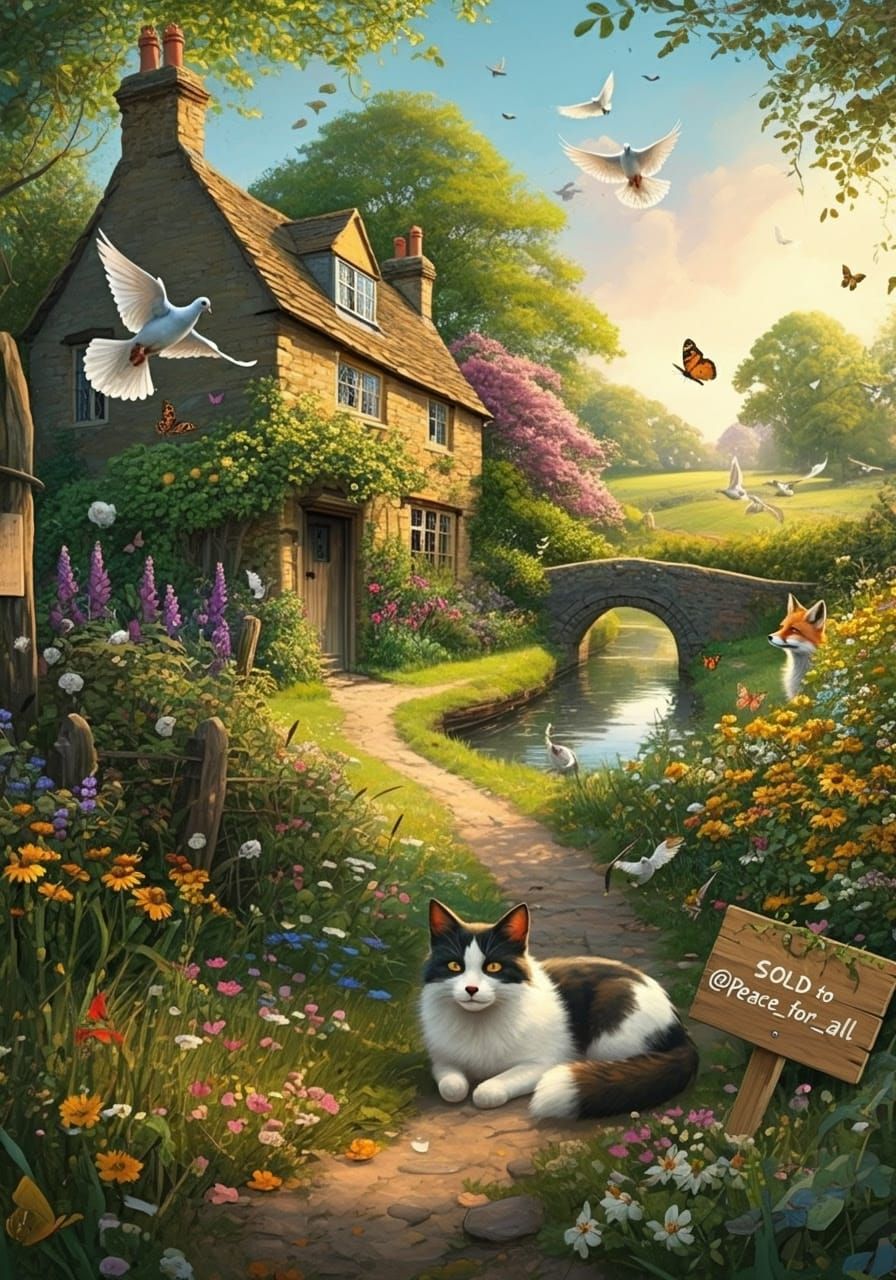 Idyllic English Countryside Cottage in Impressionist Style