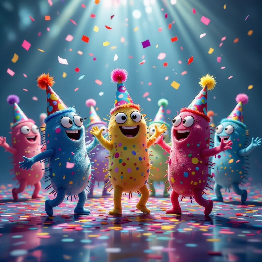 Bacteria Cells Dance in Confetti Shower