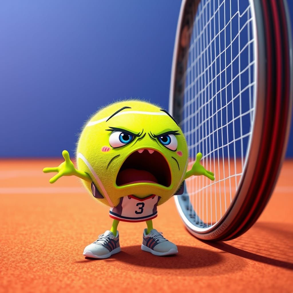 Terrified Tennis Ball in Pixar-Style 3D Render