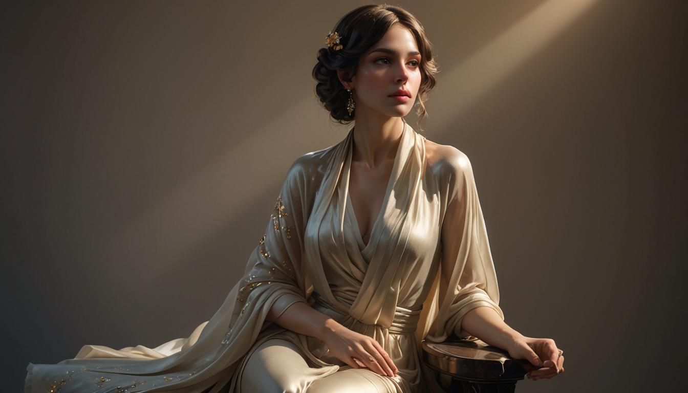 Dreamlike Portrait in Artist's Studio with Porcelain Skin