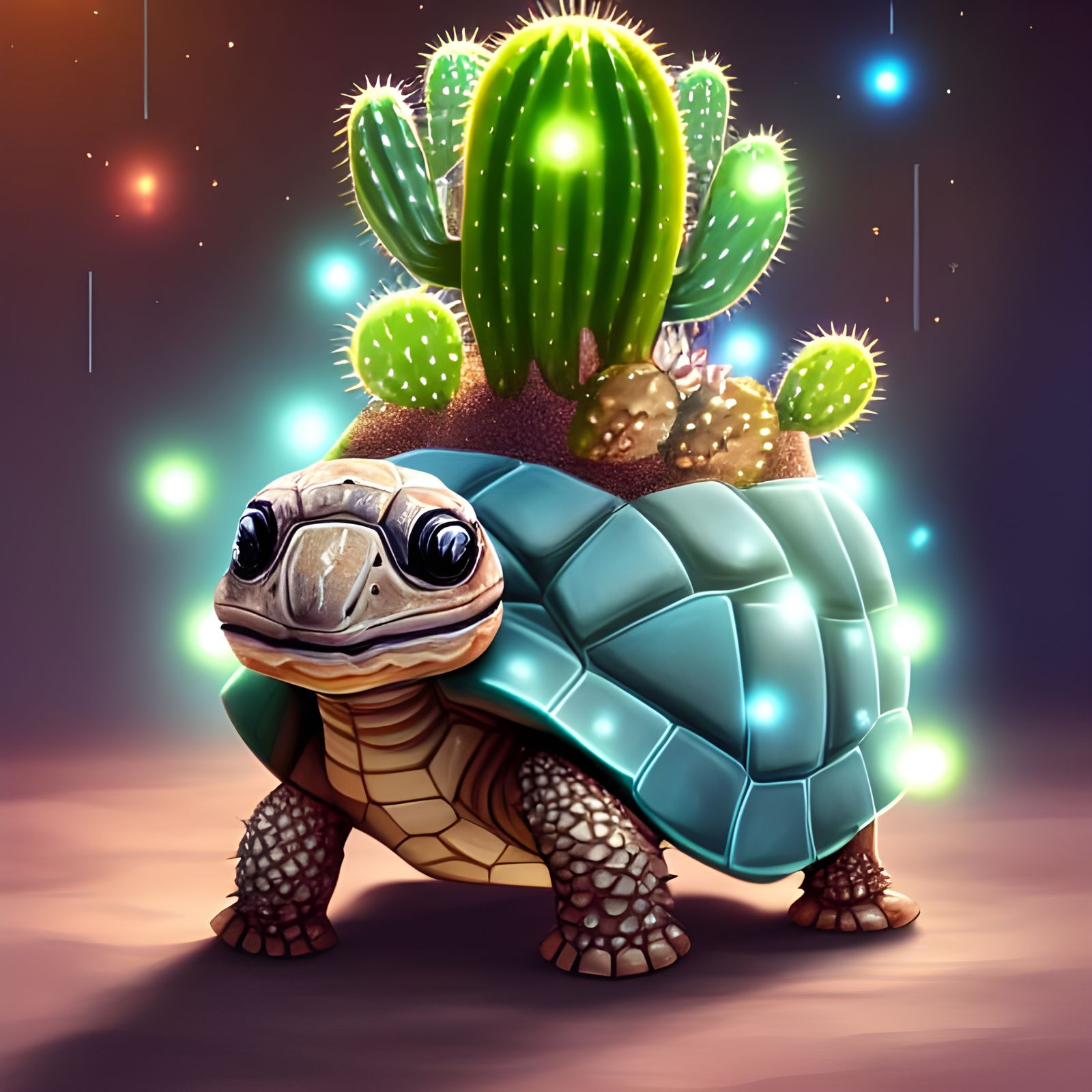 Adorable Desert Tortoise with Cactus Shell
