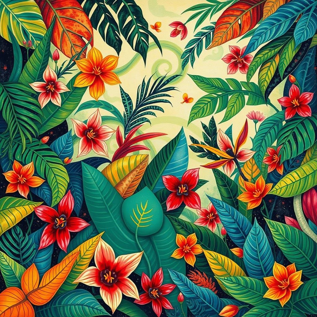 Exotic Jungle in Vibrant Naive Style