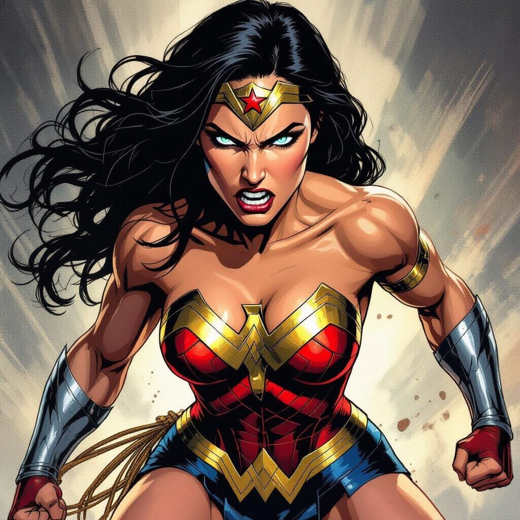 Fierce Wonder Woman in Dramatic Chiaroscuro Lighting