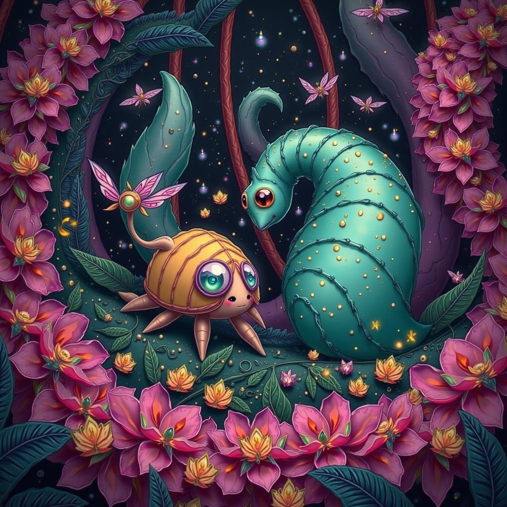 Furry Creature in Dreamlike Forest, Playful Surrealism