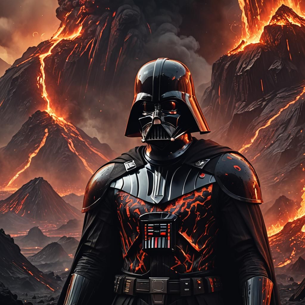 Darth Vader: Dark Fantasy Portrait Amidst Volcanic Flames