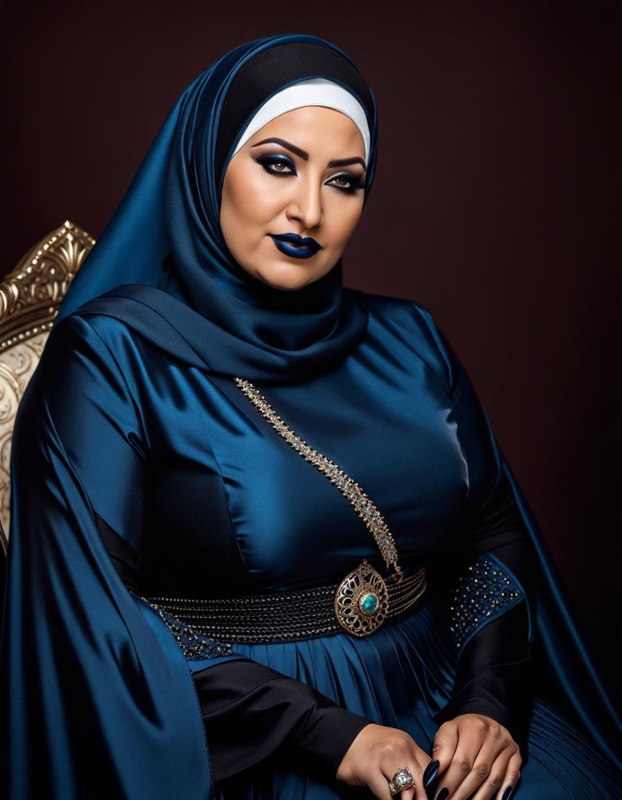 Gothic Hijabi Woman Portrait in Blue Dress