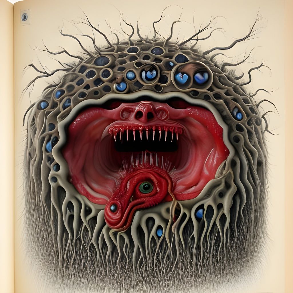 Disturbing Body Horror Scene with Teeth and Eyeballs