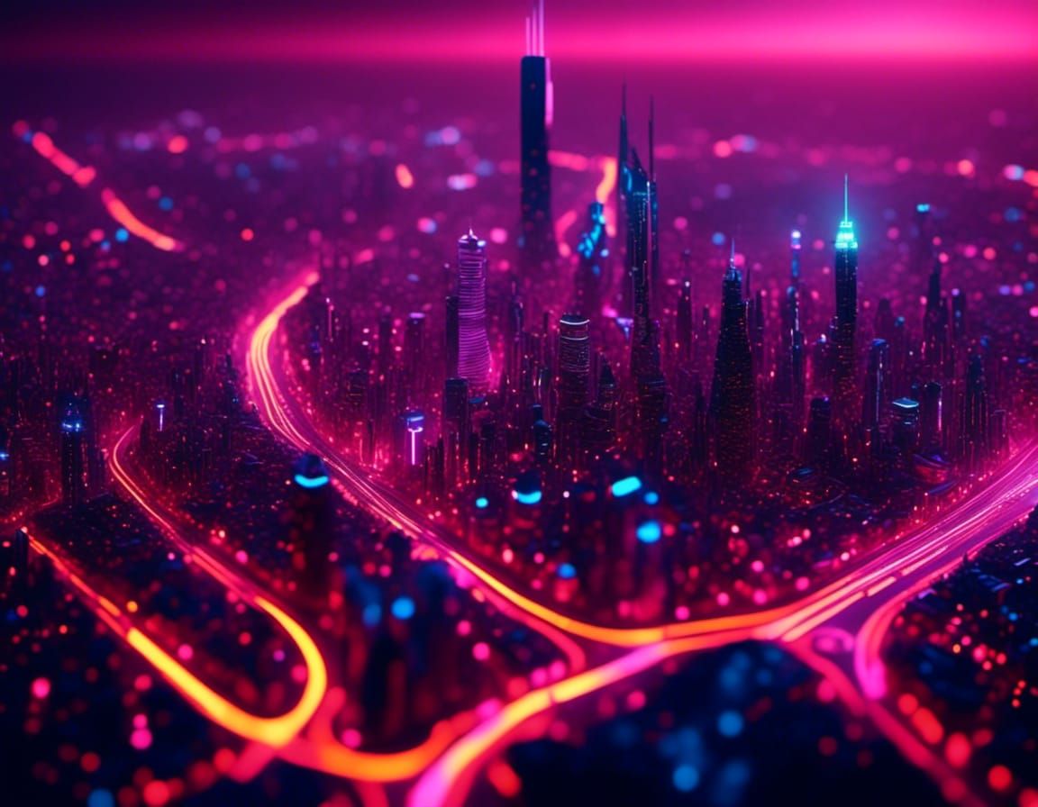 Cyberpunk Megacity in Tilt-Shift Photography
