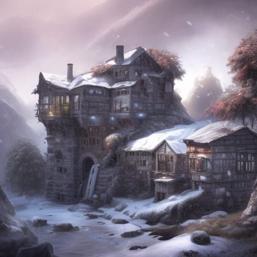 Hobbit House in Winter: Detailed Matte Painting