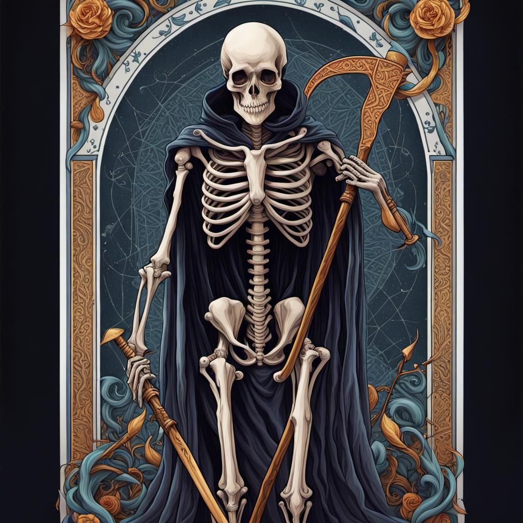Death Tarot Card: Symmetrical Skeletal Illustration