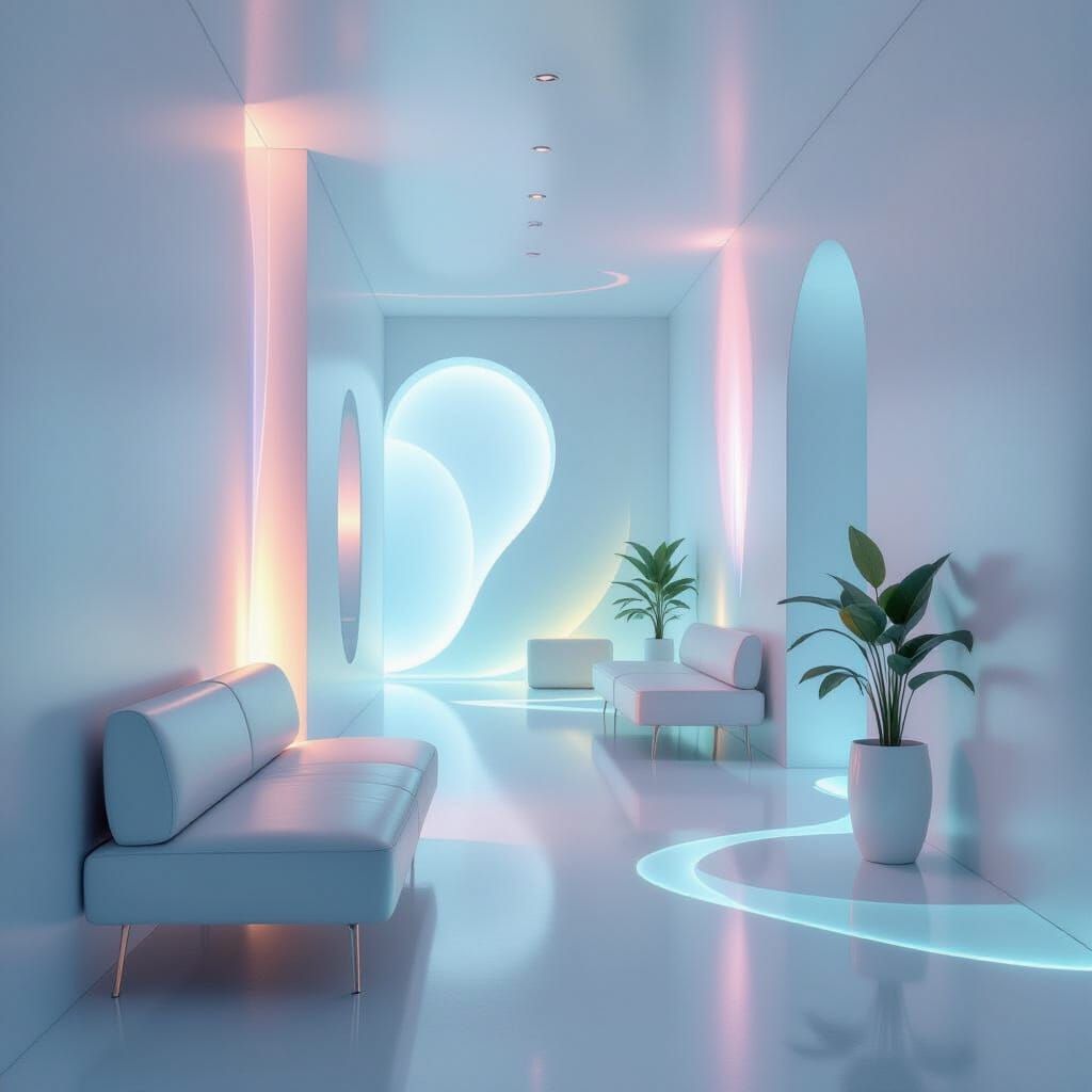 Ethereal Minimalist Hallway Painting with Pastel Gradients