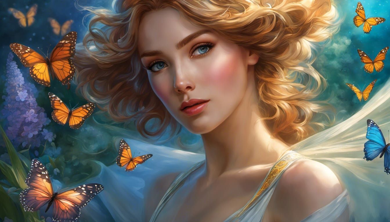 Ocean Princess with Butterflies: Hyperdetailed Portrait